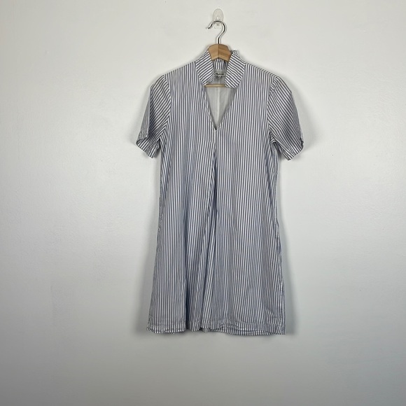 Madewell Swingout short sleeve lined 2 pocket V neck strip shirt dress Size XS - Picture 3 of 10